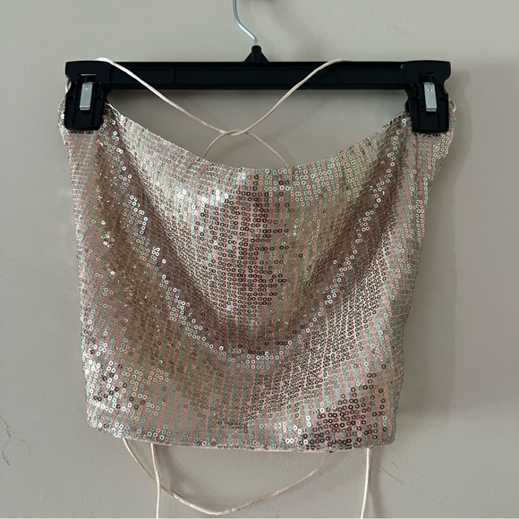 HELLO MOLLY LEGENDARY SHINE CROP Top Lace Up Corset Back GOLD SEQUIN - Picture 9 of 13